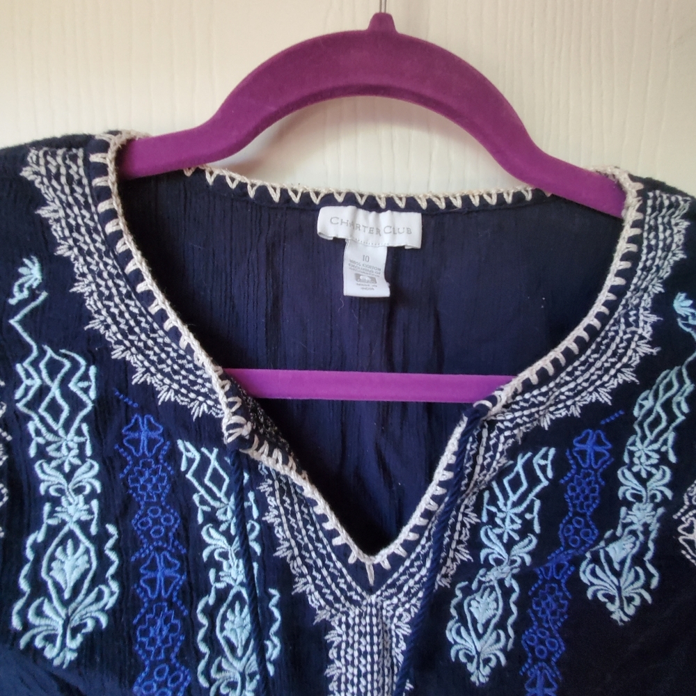 Charter Club Emroidered Gauze Blouse Medium